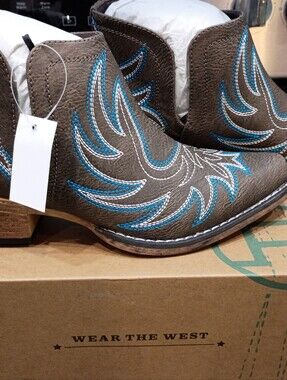 Roper Ava Brown Western Boots w/Blue Stitching Women's Size 6.5 New